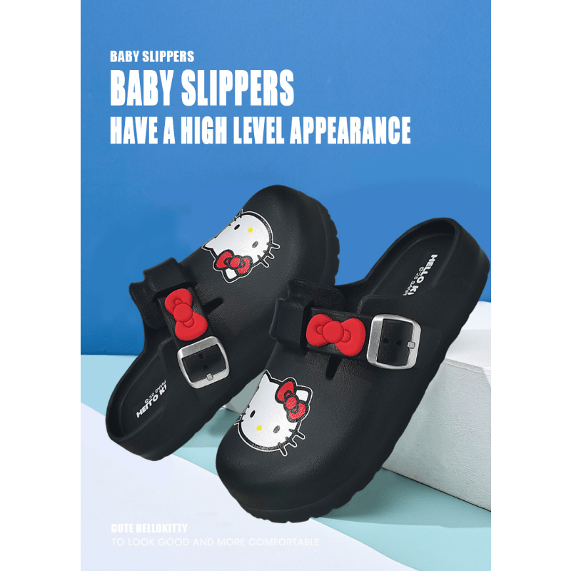 Unisex EVA Clog Slippers Black Indoor Outdoor Water Shoes with Cartoon Bow