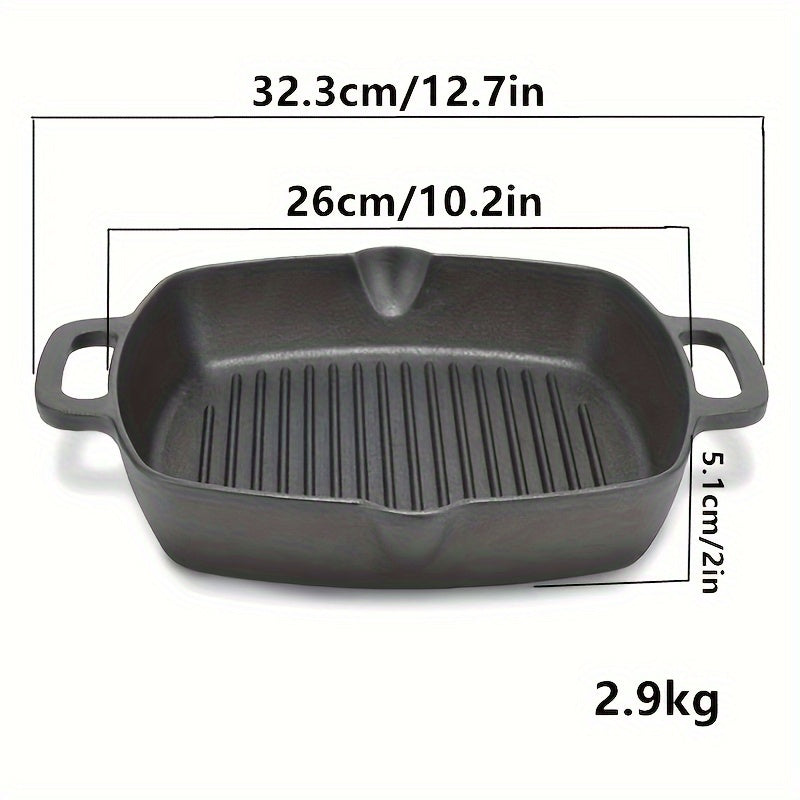 Square Cast Iron Skillet Non-Stick Coating Oven-Safe for Gas and Induction Stoves