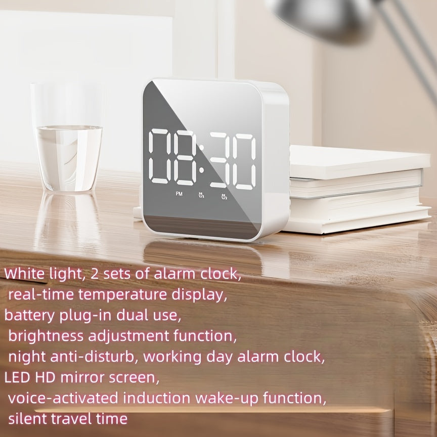 LED Clock with Large Screen Voice Control Temperature Display Alarm for Home Office Decor