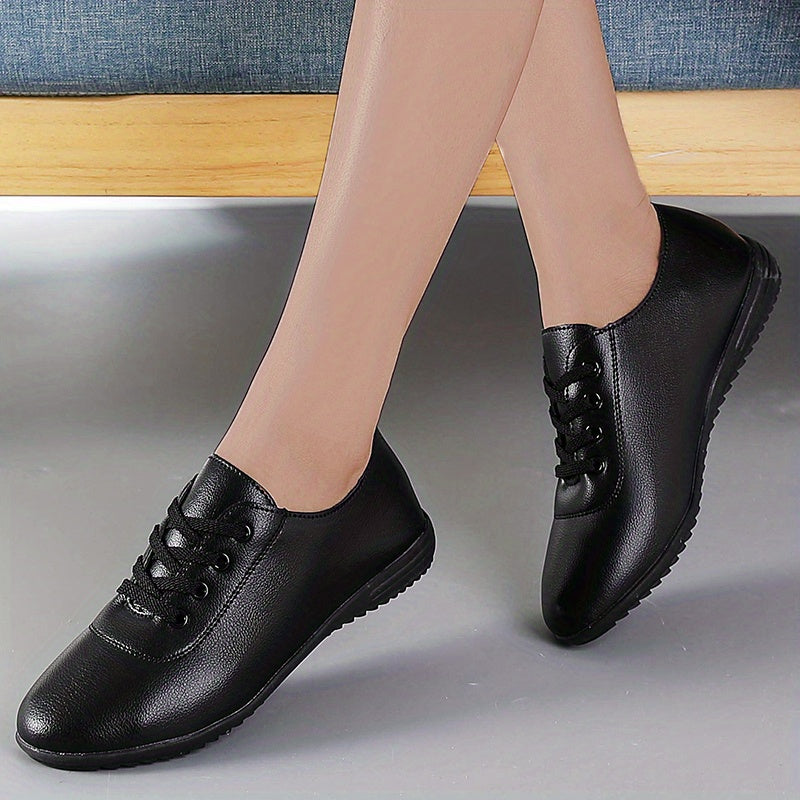 Women's Casual Lace-Up Sneakers Solid Color Breathable Microfiber Low Top