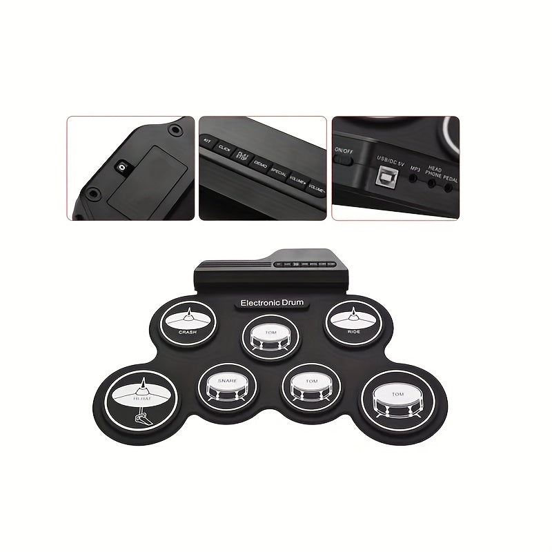 Kit de batería electrónica de silicona portátil para hip-hop jazz con altavoces externos