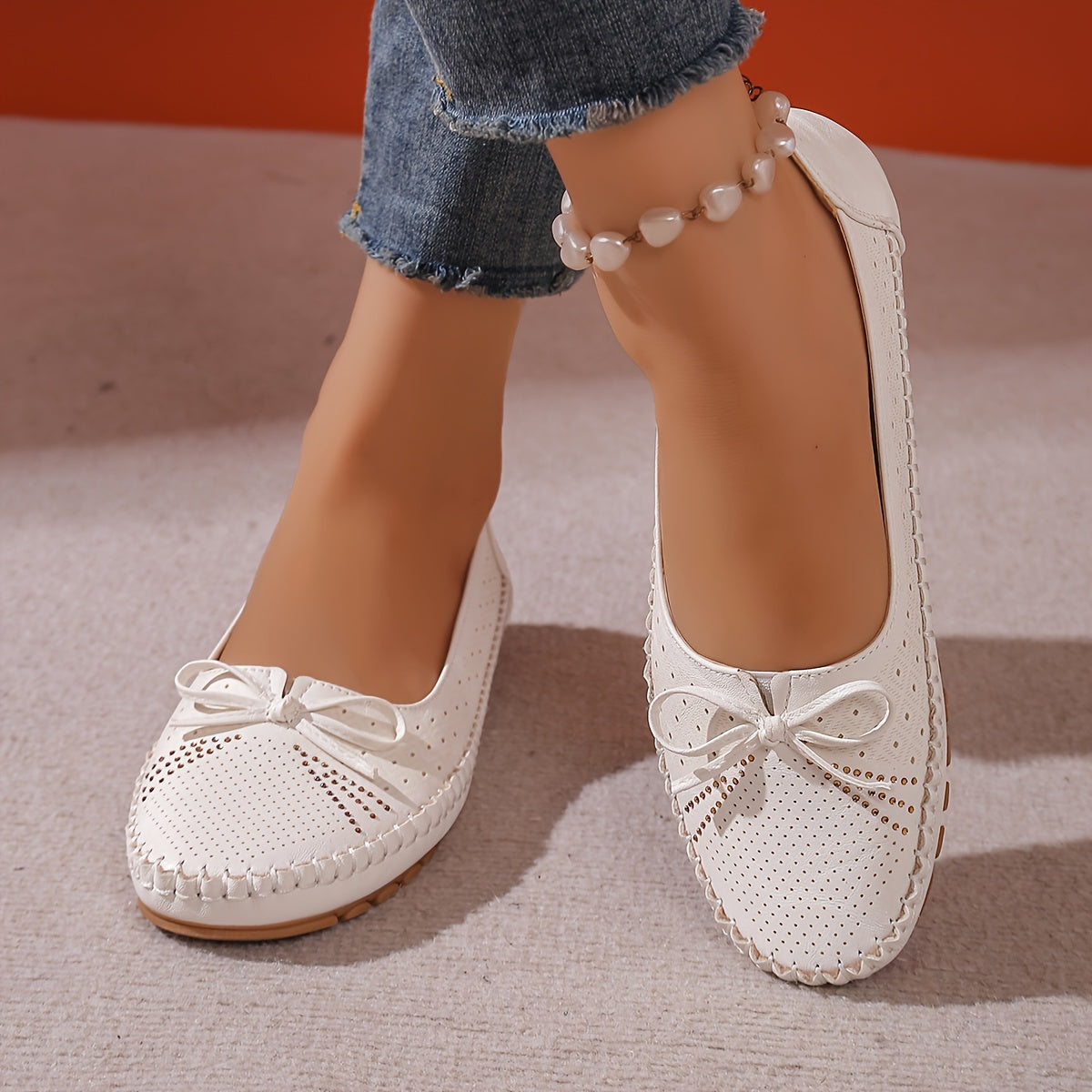 Women's Flat Shoes with Bowknot Faux Leather Slip-On All-Season Velvet Lining