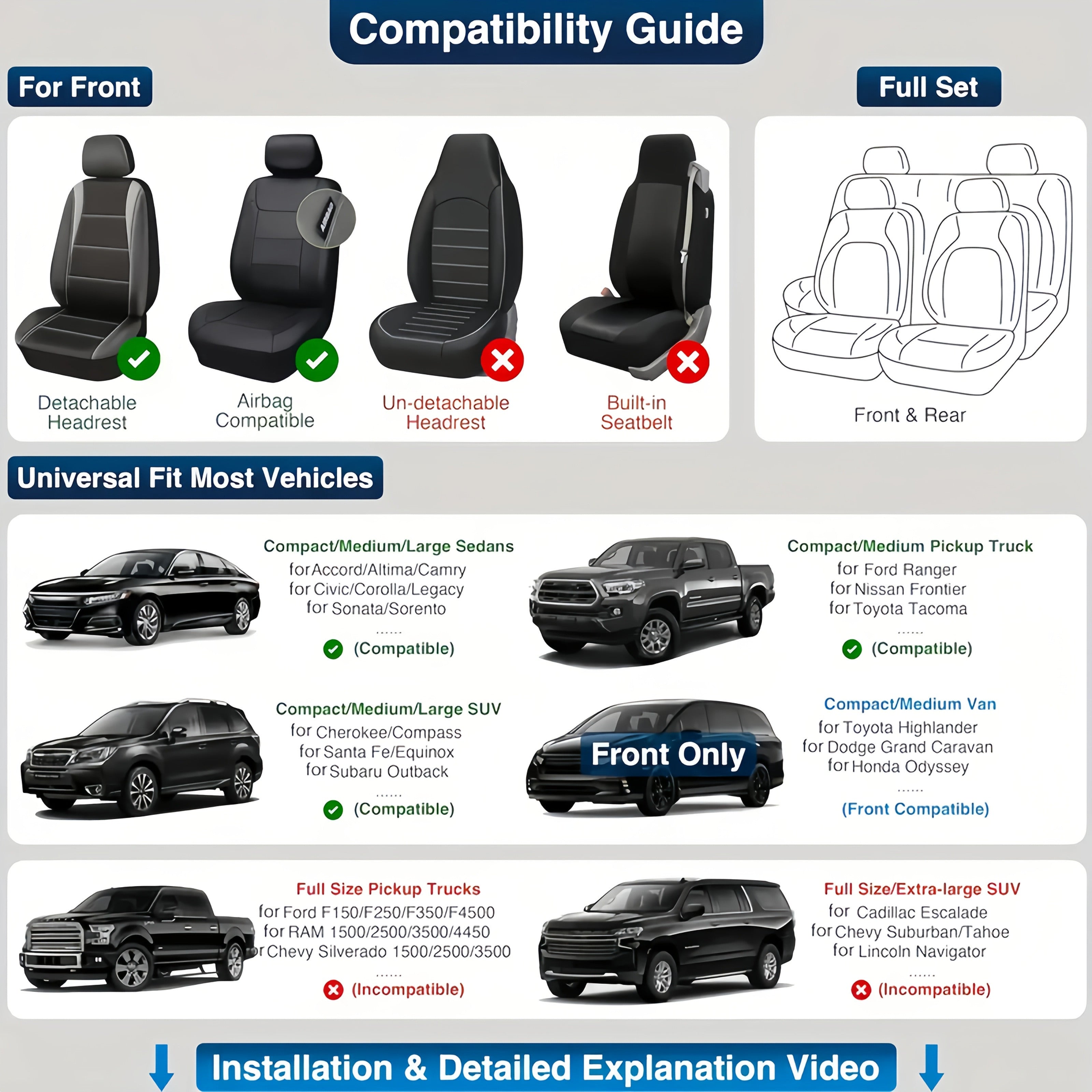 Car Seat Cover Set for 5-Seater Ice Slip Fiber PU All-Season Protection