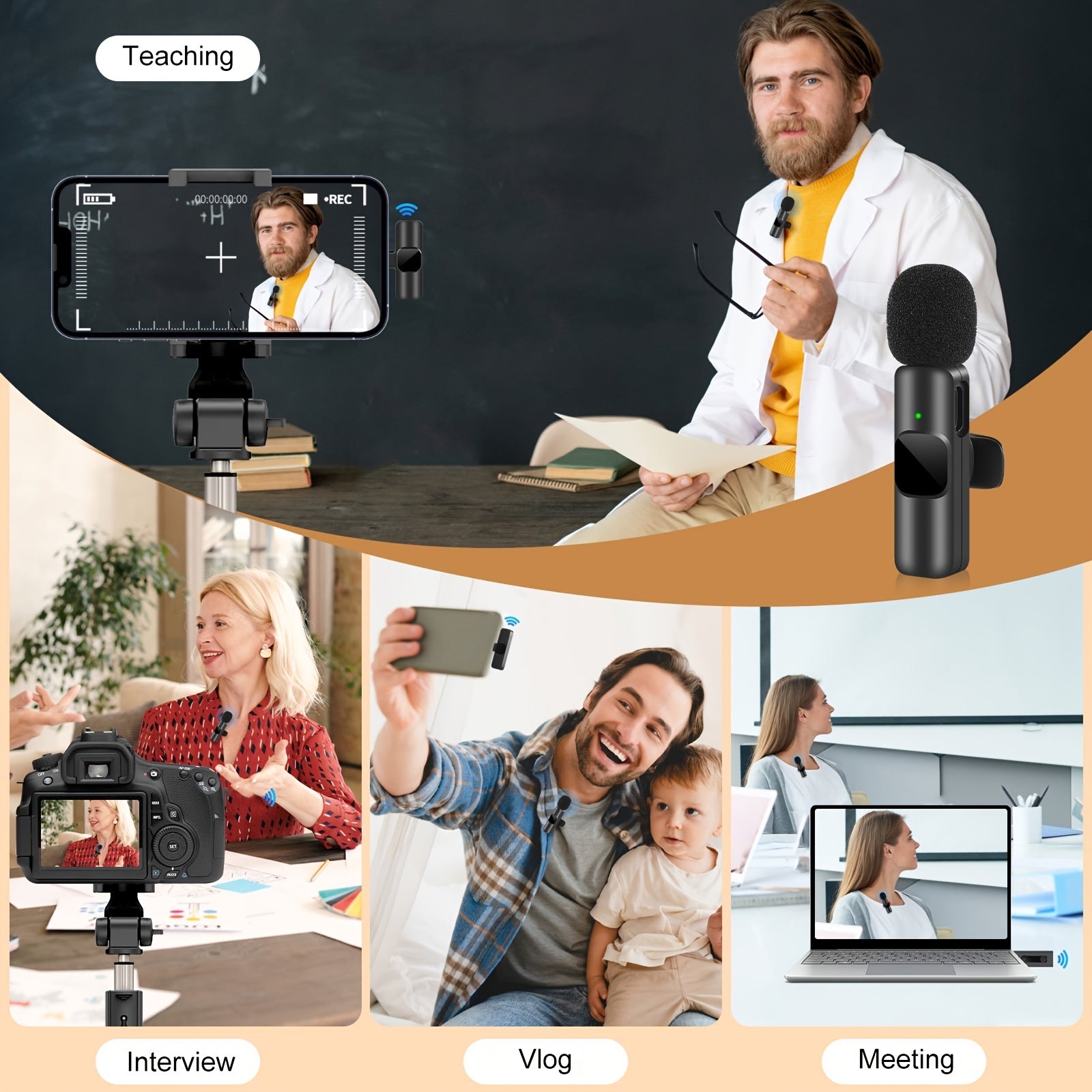 Micrófono inalámbrico de solapa para dispositivos USB-C para grabación, juegos, entrevistas y vlogging