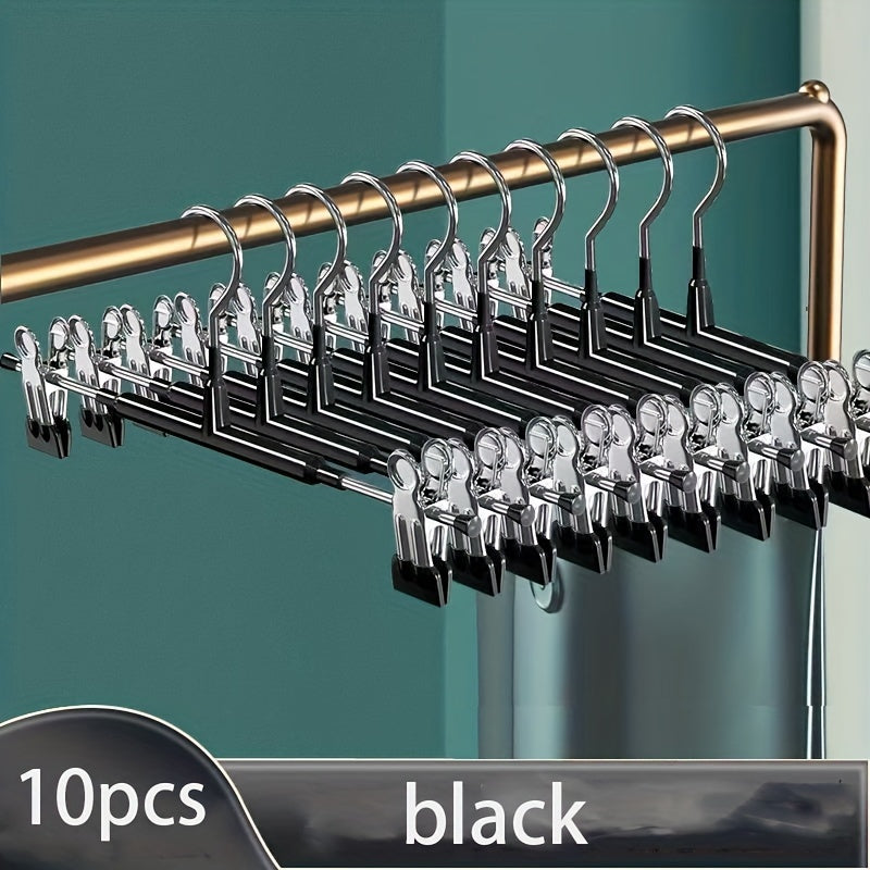 Adjustable Metal Pants Hangers Set of 10 Non-Slip Space-Saving Closet Organizers for Skirts and Underwear