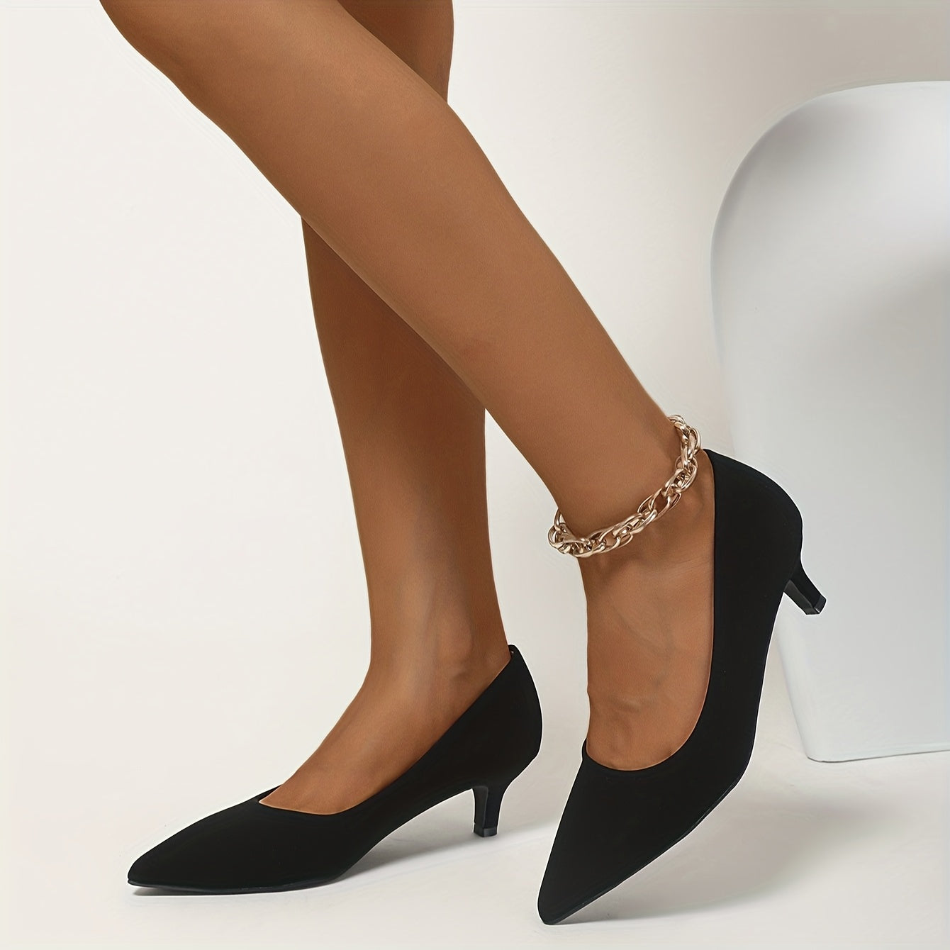 Ayollar uchun sun'iy qoplamali burilishli botiq botiq oyoq kiyimi, qora, shovqinsiz, qulay