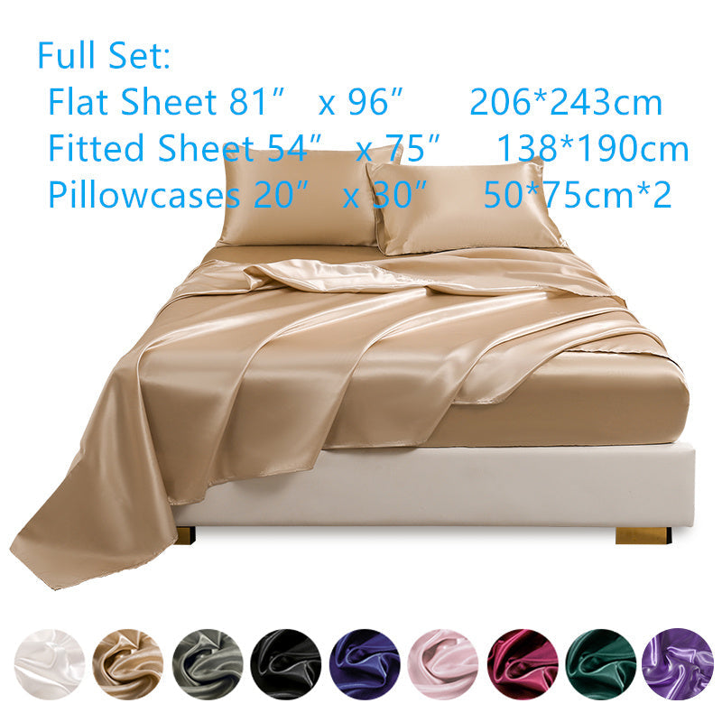 Juego de 4 sábanas de satén para ropa de cama incluye sábana superior, sábana ajustable y fundas de almohada, lujoso dormitorio, habitación de invitados