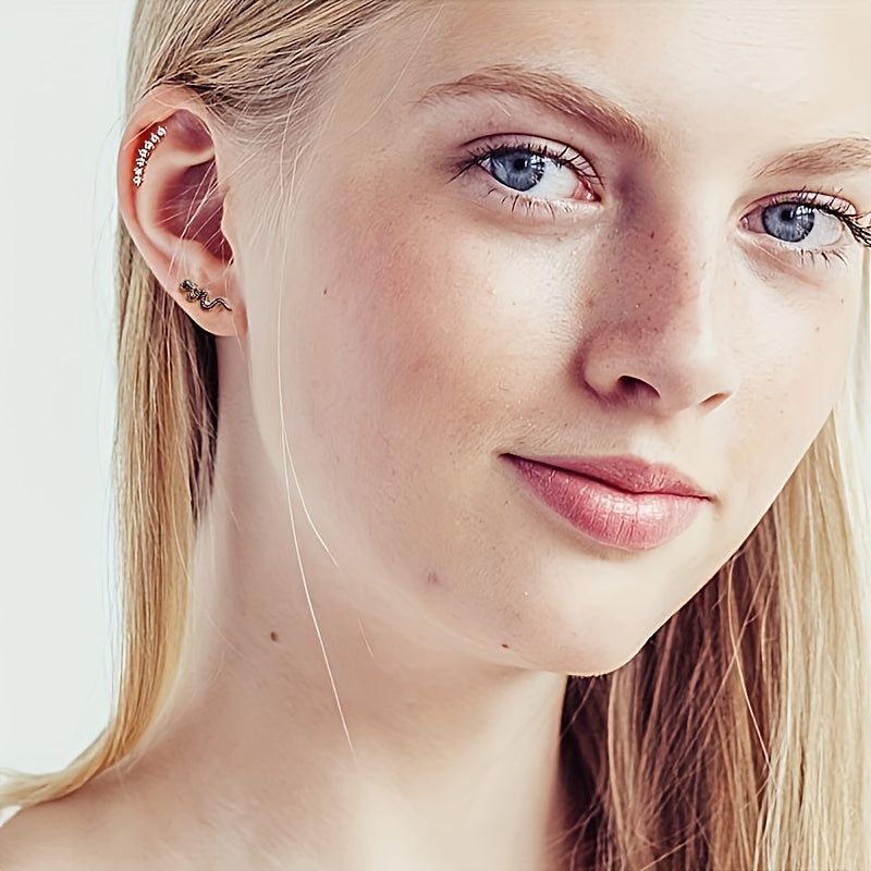 Women's Hypoallergenic Spiral Cartilage Earrings 6 Pairs Stainless Steel Crystal Zirconia