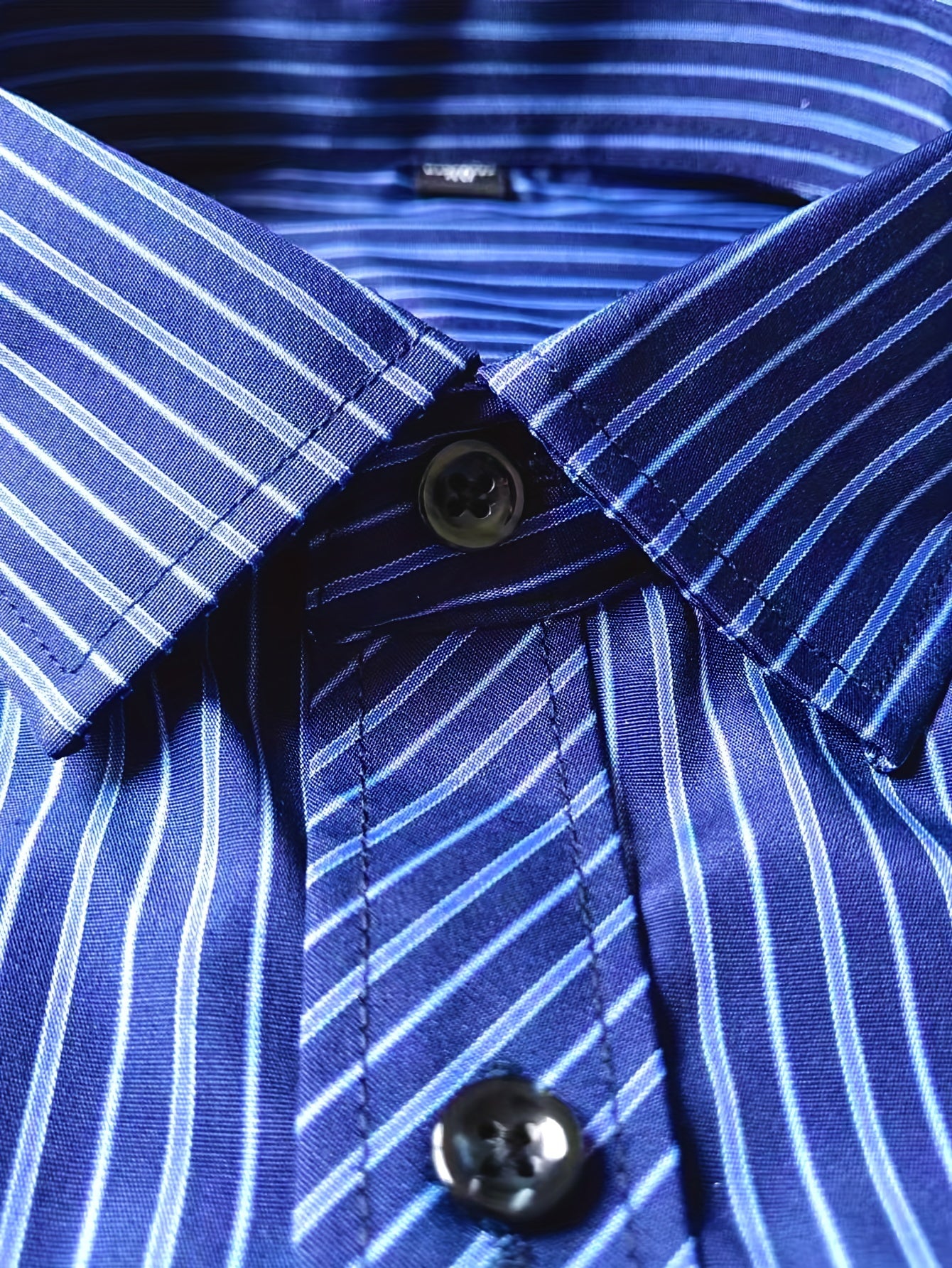 Men's Business Casual Long Sleeve Striped Shirt with Buttons and Lapel Collar