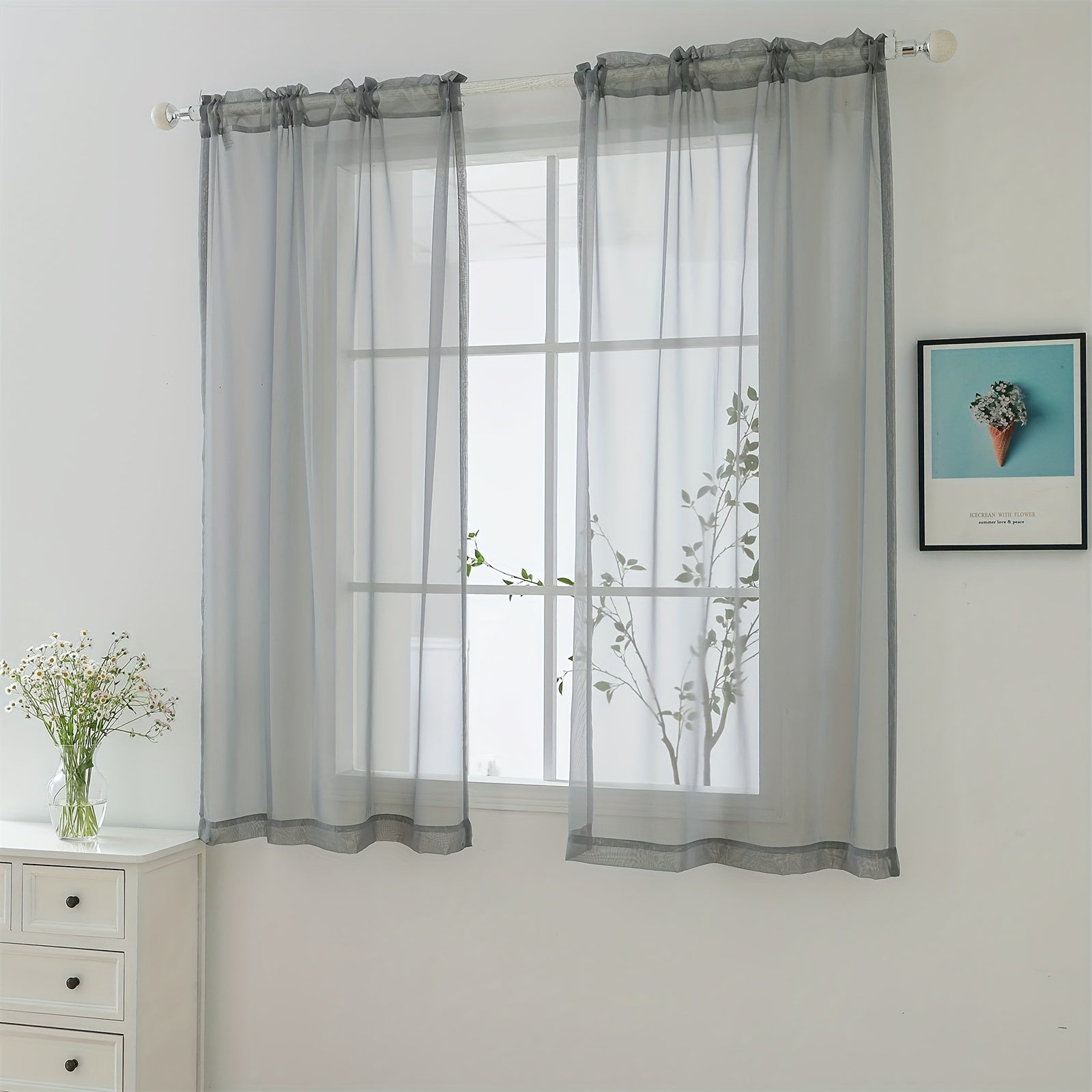 Terylene Gauze Curtains 2-Piece Set Semi-Transparent Light-Filtering Home Decor
