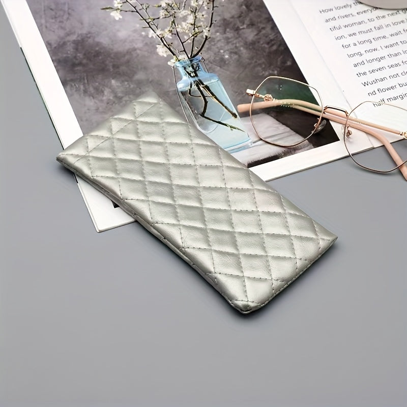 Unisex PU Leather Glasses Case Soft Interior Compact Quilted Black White Pink