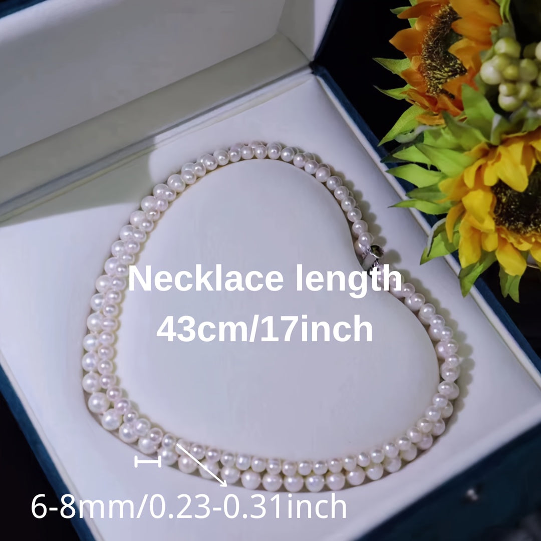 Women's Double Strand Layered Clavicle Chain Necklace with Freshwater Pearls Elegant Jewelry for Daily or Special Occasions