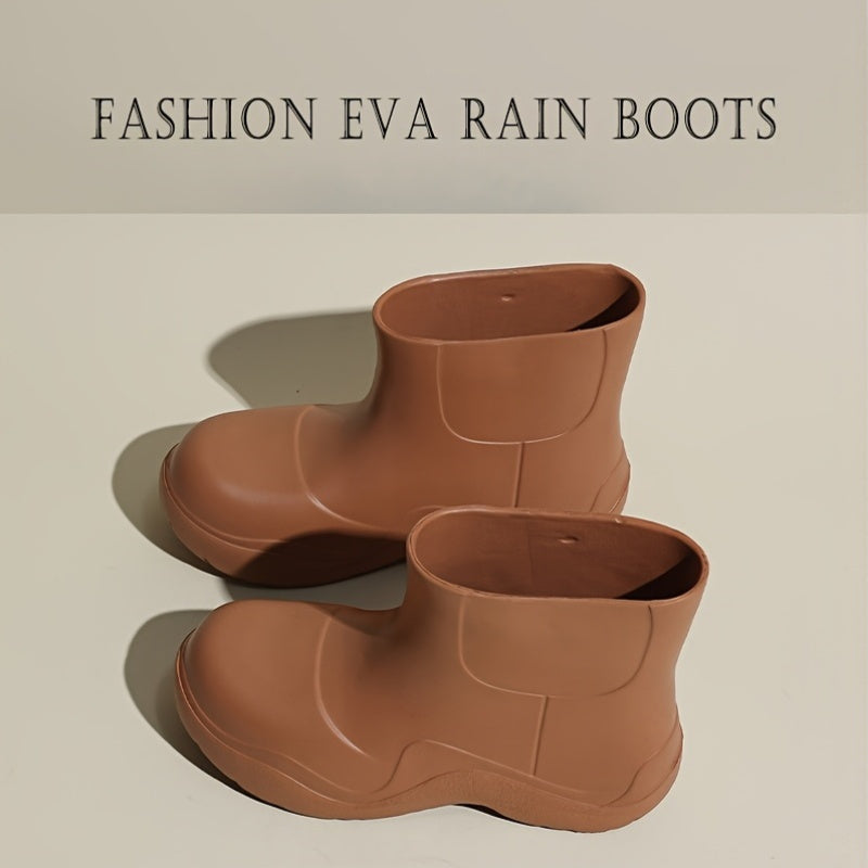 Women's Rain Boots Soft EVA Mid-Heel Slip-On Closed-Toe Waterproof Shoes