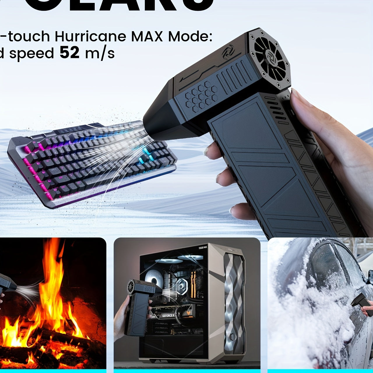 Black High-Speed Fan with 52 M/S Wind Speed and Brushless Motor