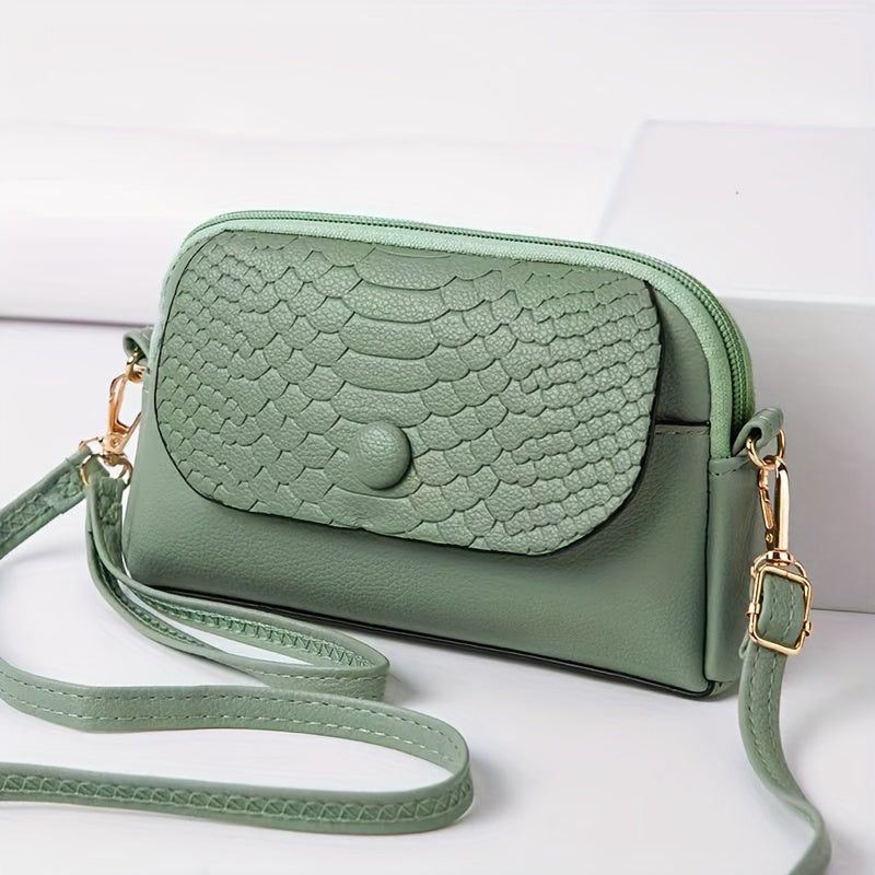 Mini Crossbody Bag for Women with Removable Strap Zipper Closure Solid Color