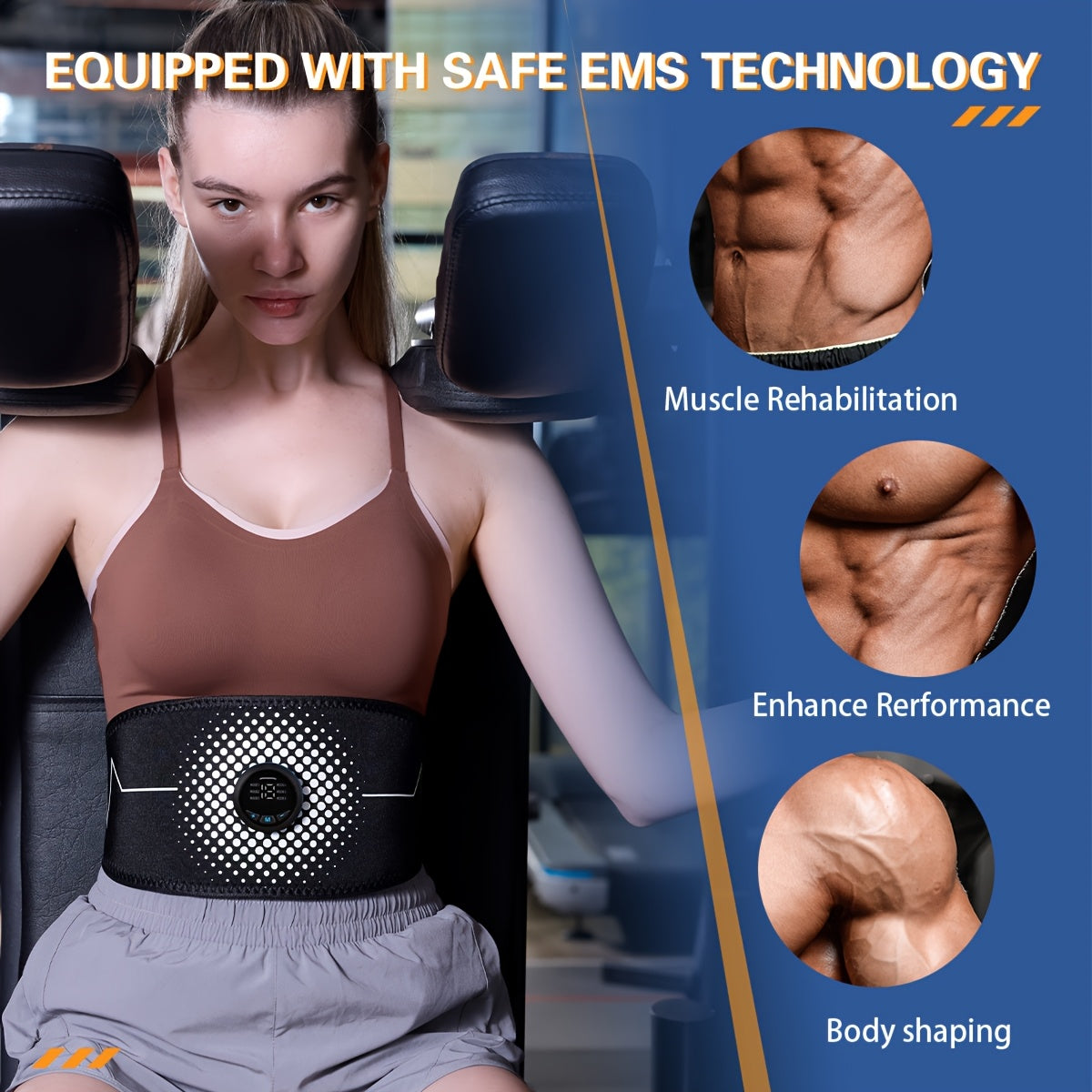 USB Charging Massage Belt for Abdomen and Muscle Stimulation with 6 Modes and 18 Intensities
