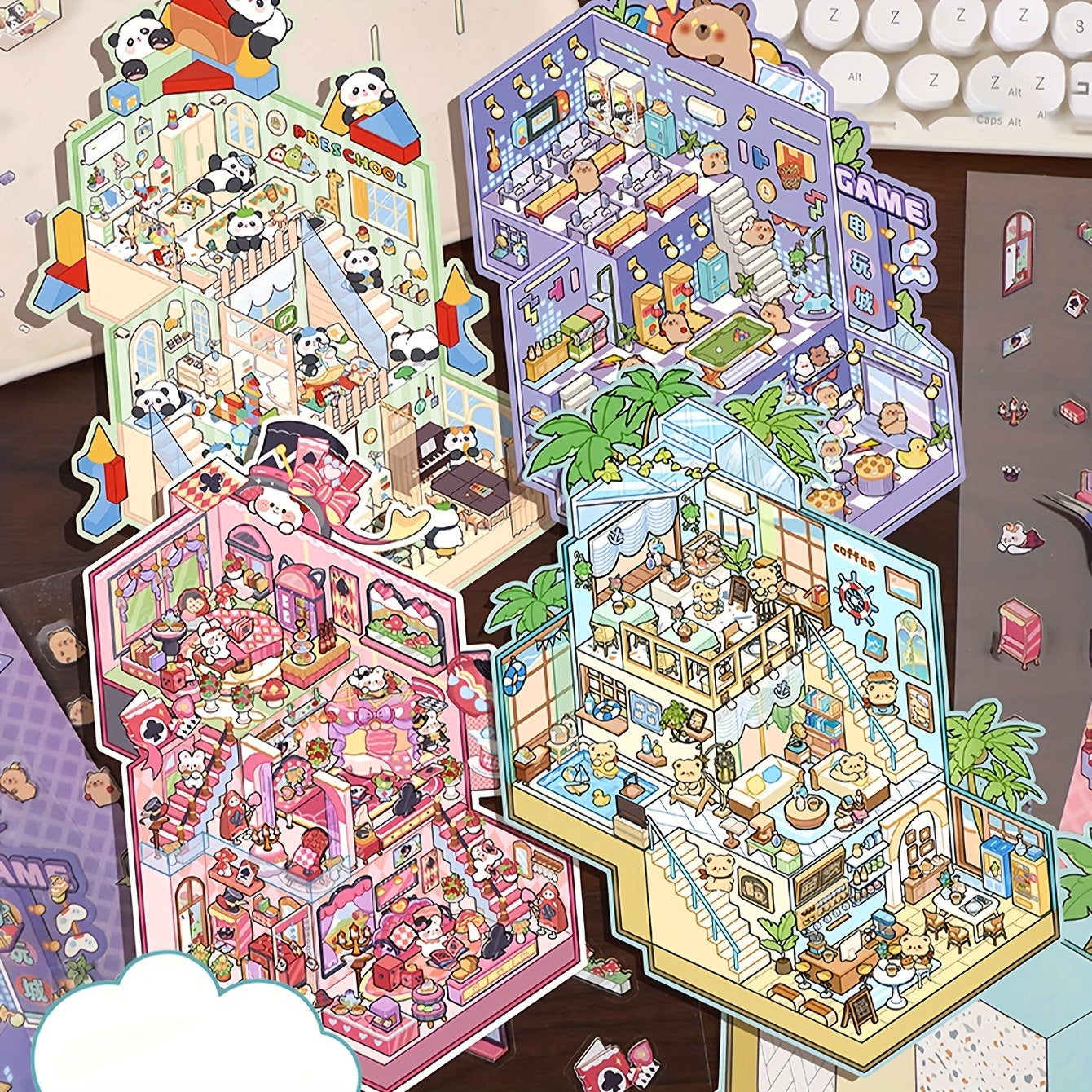 3D Наклейки для ландшафта хранения для миниатюрных сцен Маленький дом Журналинг DIY Облегчение стресса