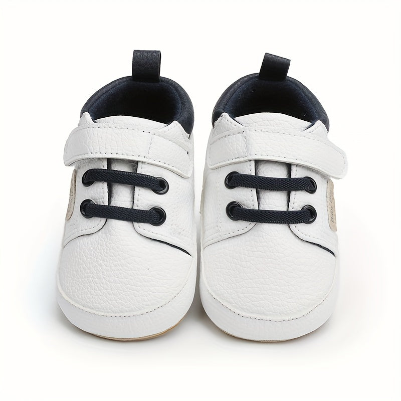 Infant Baby Sneakers Non-Slip Rubber Sole Light Gray PU Upper Blue Accents First Walker Shoes