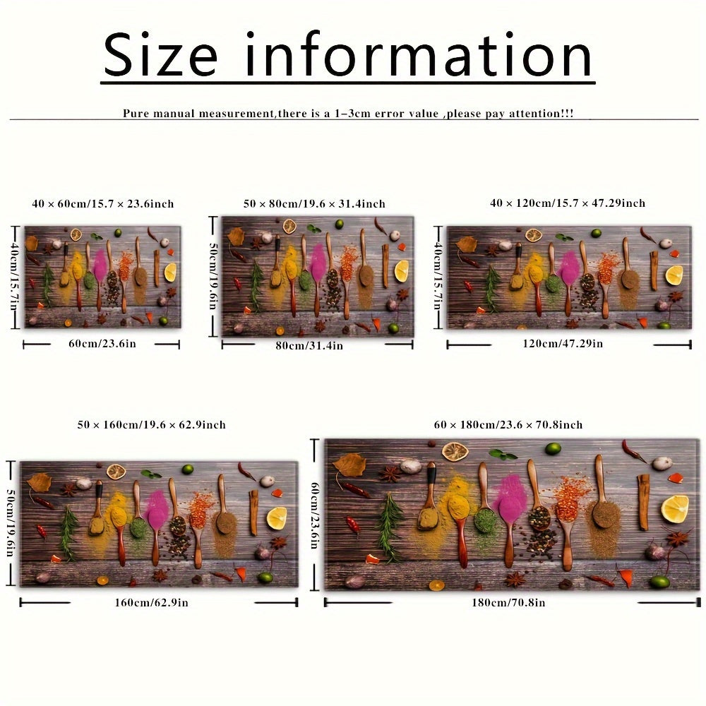 Non-Slip Kitchen Mat with Wood Grain and Spice Pattern Absorbent Runner Rug for Bathroom Bedroom Living Room