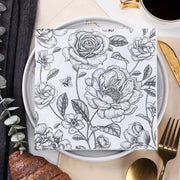 Set of 20 Floral Design Paper Napkins Square Disposable Wedding Thanksgiving Decor 33x33cm