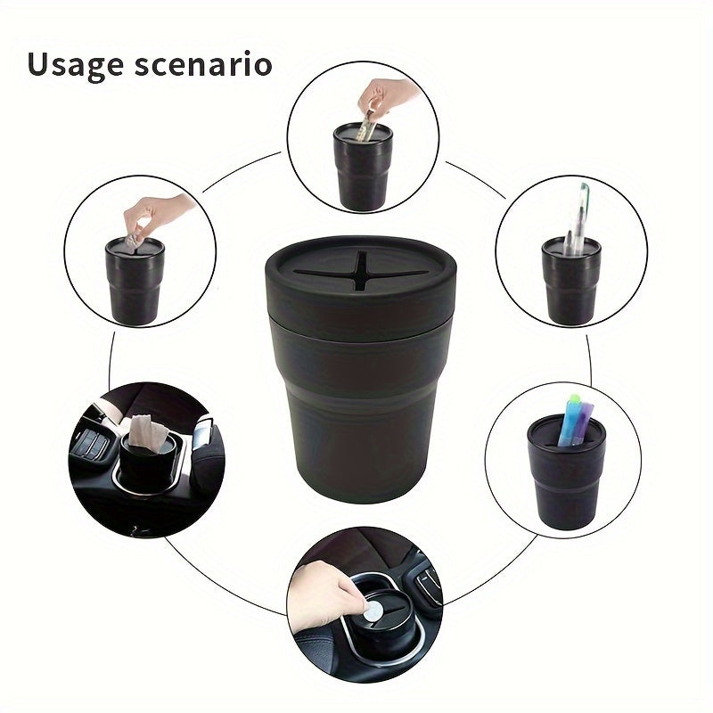 Universal Plastic Car Trash Can Circular Cross-Shaped with Lid and Pen Holder