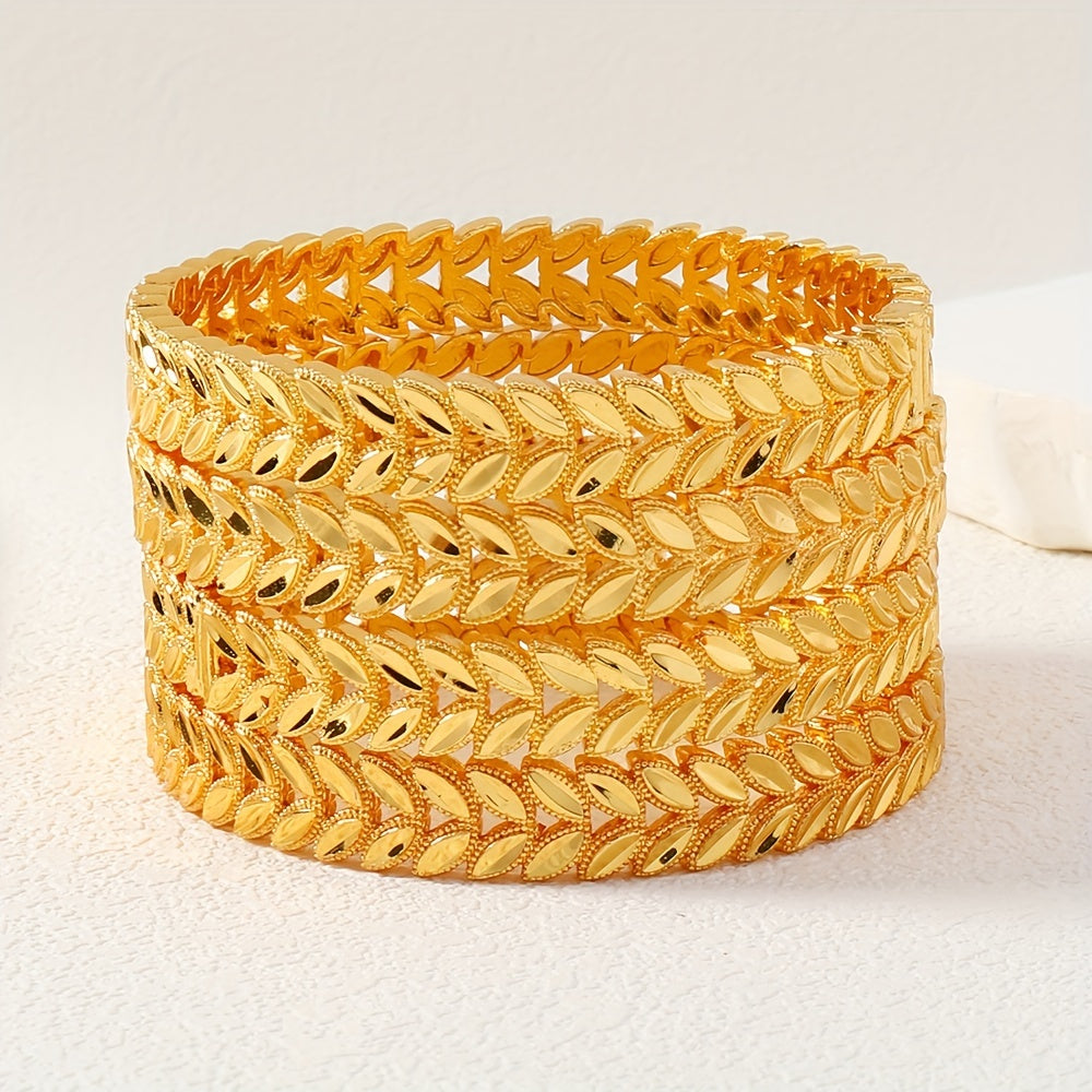 Set of 4 Copper Wheat Sheaf Bangles for Women Gold Plated Wedding Jewelry