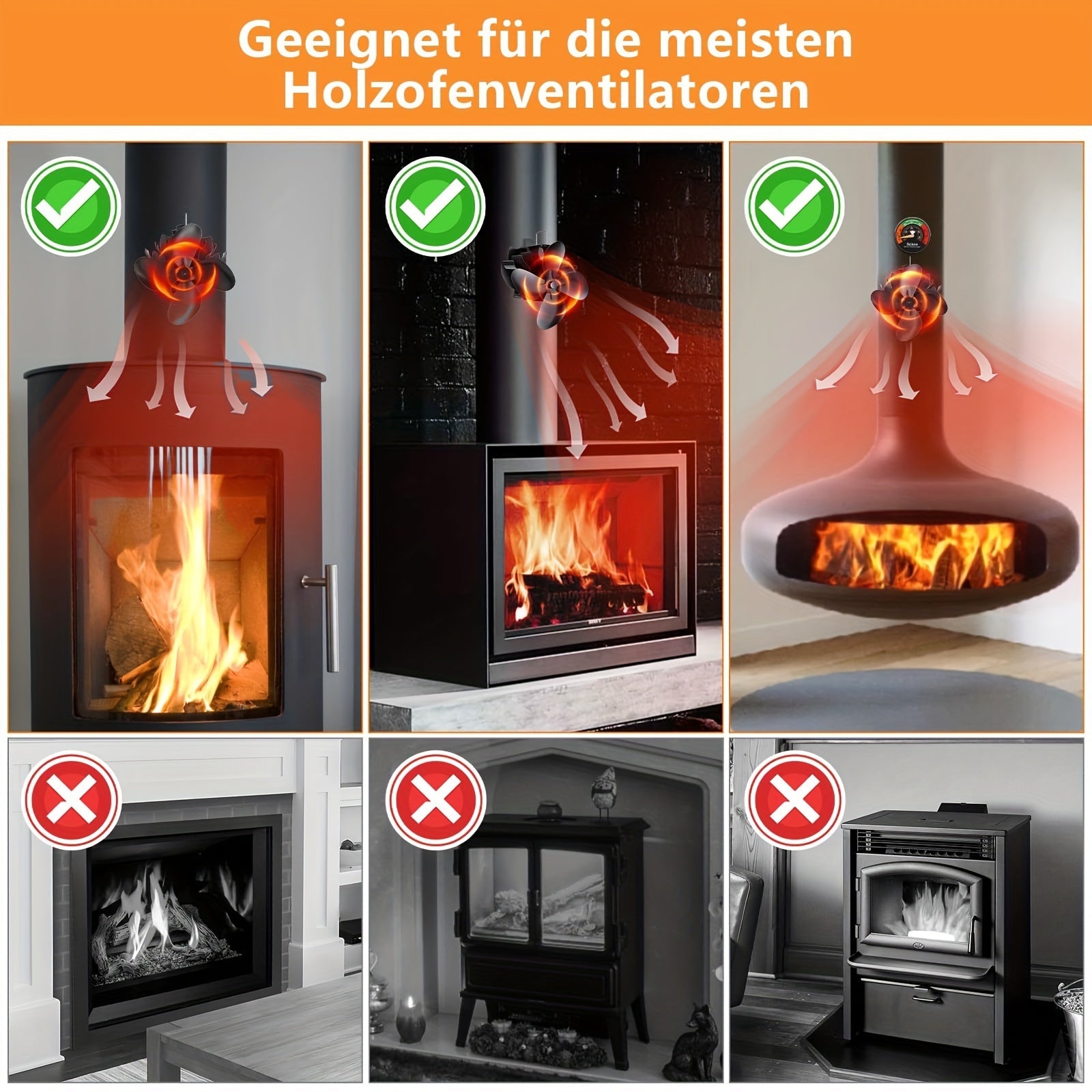 Fireplace Fan with Magnetic Thermometer Non-Electric Quiet Operation for Stoves and Fireplaces