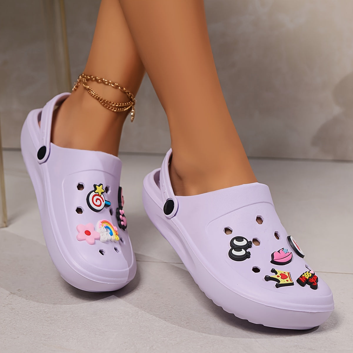 Women's Flat Sandals Breathable EVA Beach Shoes Cartoon Patterned