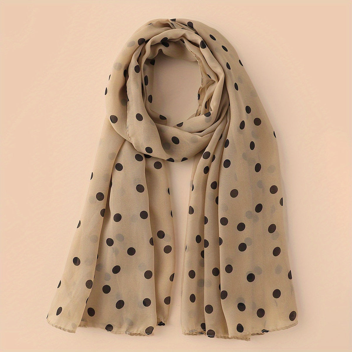 Polka Dot and Solid Color Chiffon Scarf for Casual Wear Head Wrap Sun Protection