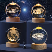 3D Crystal Ball with Solar System and Moon Engraving USB Powered Space Decor for Home Office