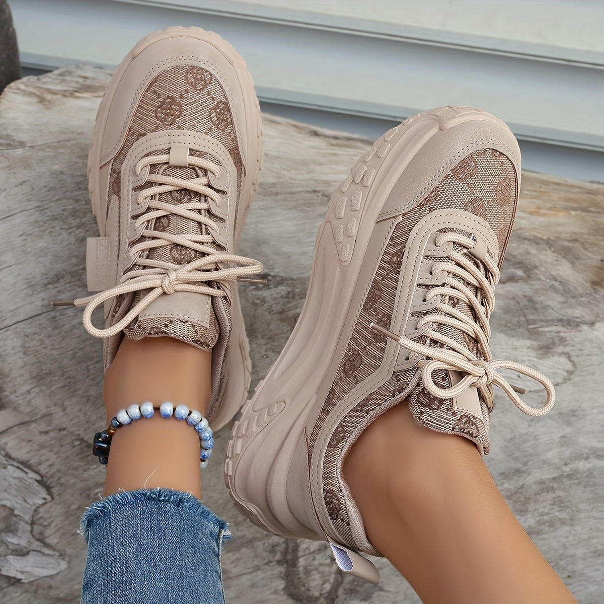 Zapatillas con plataforma de patrón floral para mujer, ligeras y cómodas para caminar