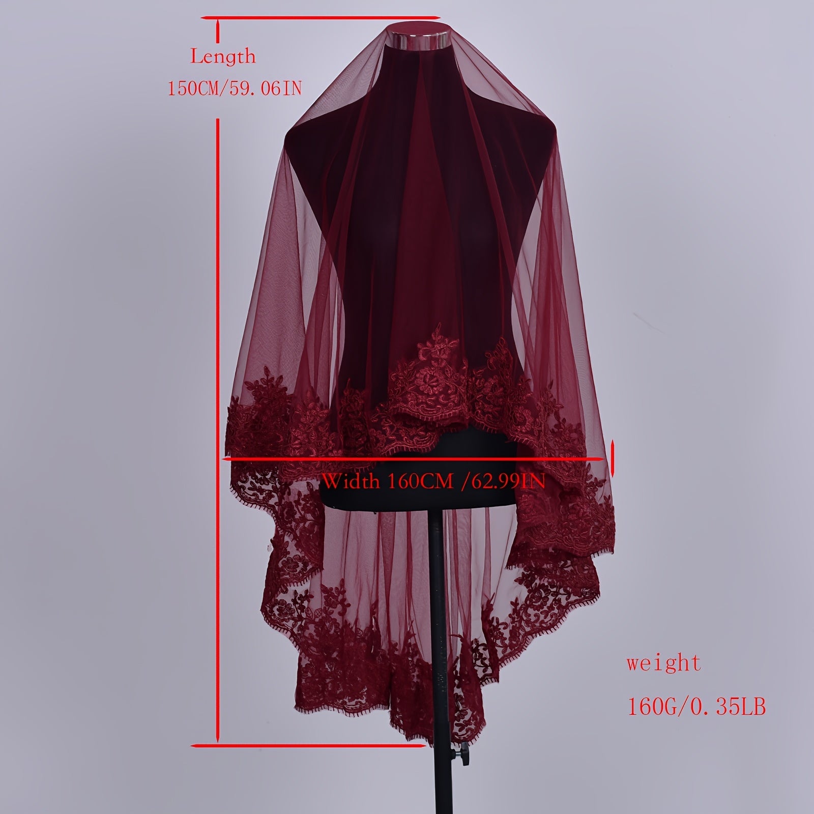 Red Lace Bridal Veil Short Single-Layer Nylon Face Covering for Weddings and Celebrations