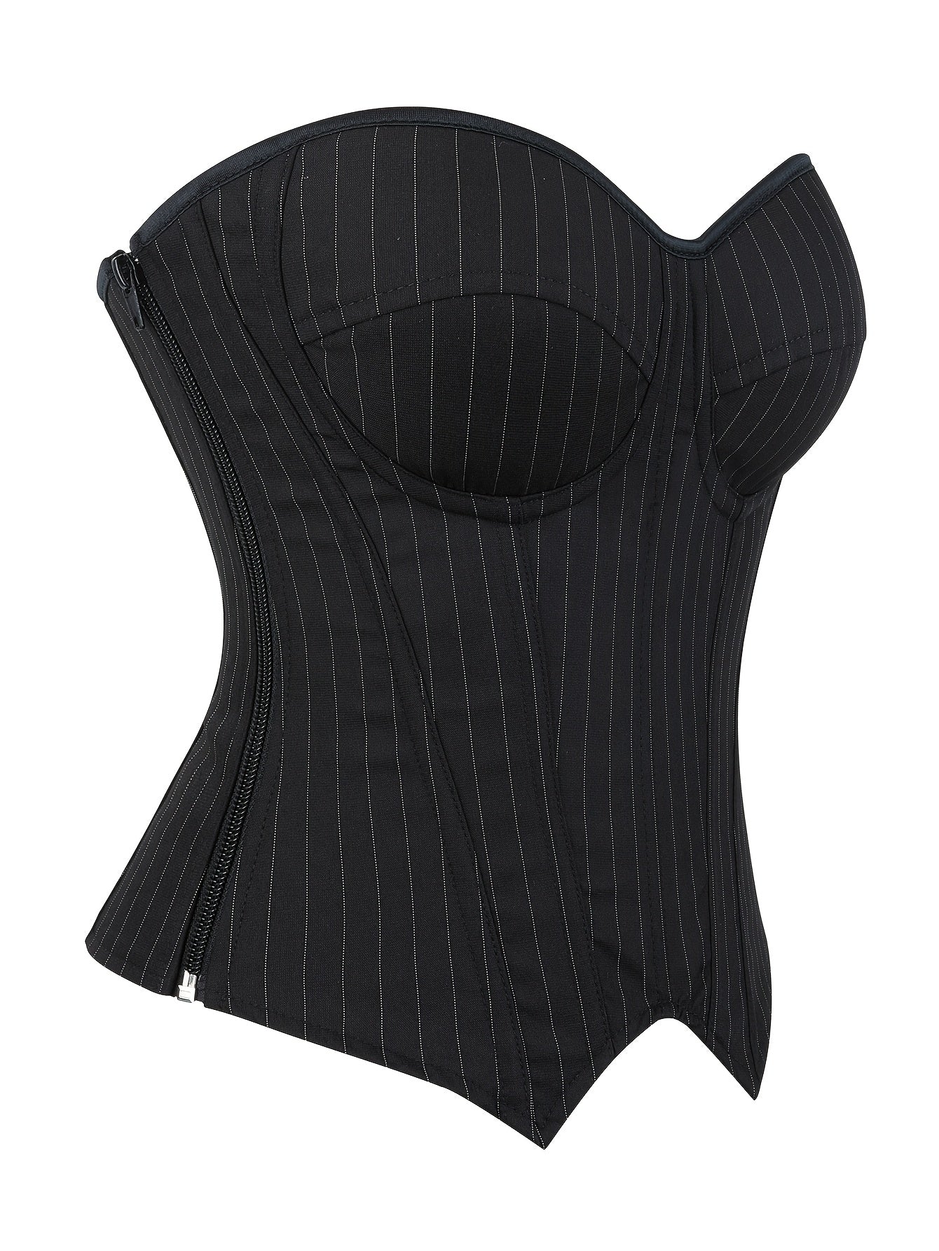 Women's Striped Strapless Corset Top with Built-in Bra Cups and Polyester Elastane Fabric