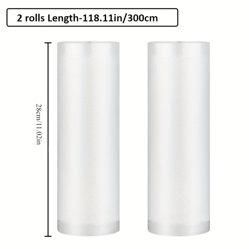 Oziq-ovqat uchun vakuum yopishqoq paketlar 2 ta rulon, moslashtiriladigan uzunlik, BPAsiz, teksturali yuzasi, oziq-ovqatni saqlash uchun
