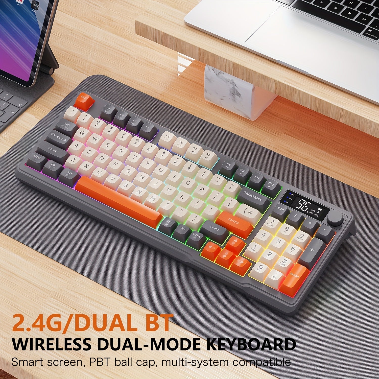 Teclado inalámbrico para juegos 2.4GHz Bluetooth RGB retroiluminado con sensación mecánica compacto TKL recargable