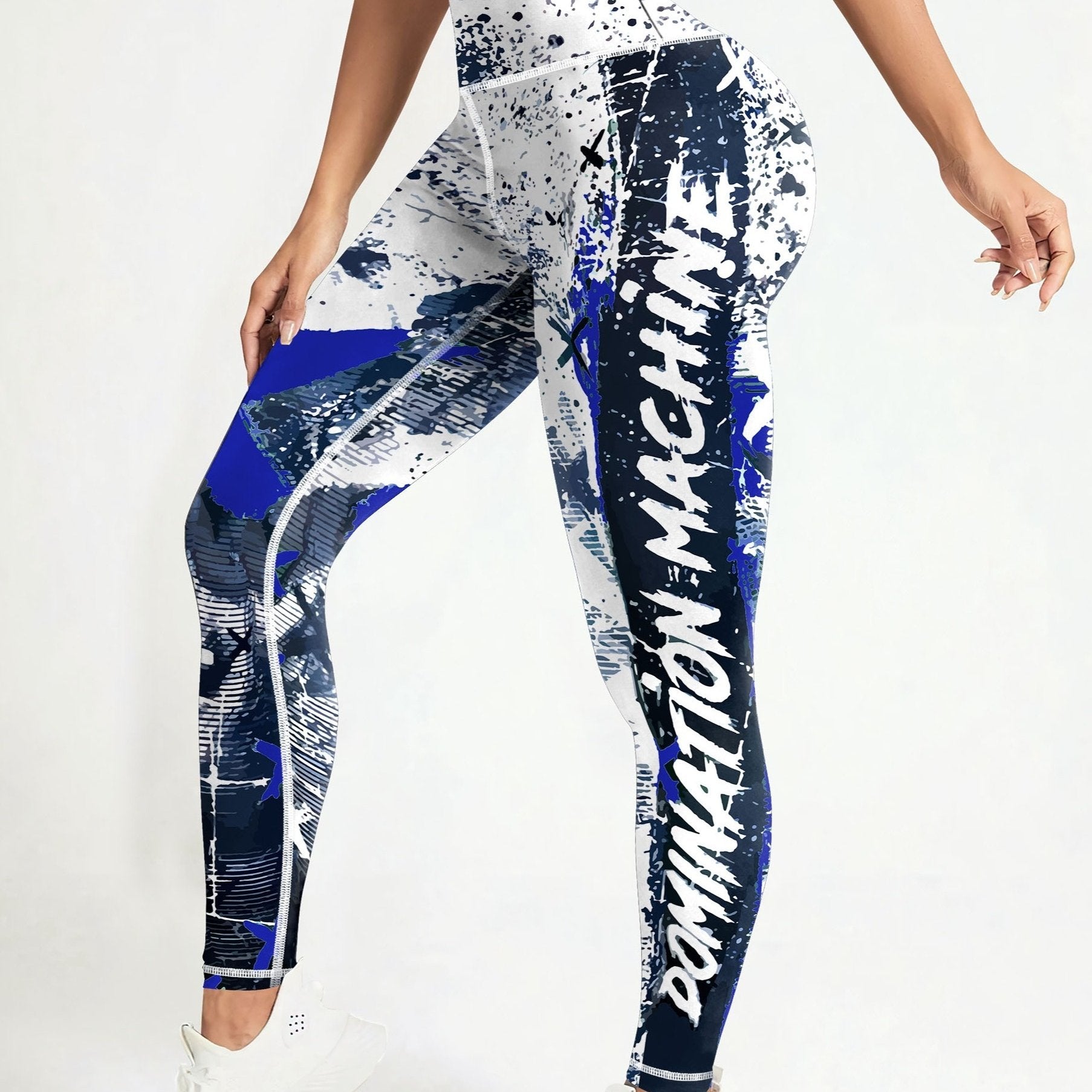 Women's High Waist Leggings with Color Block Graffiti Print Tummy Control Butt Lift for Running and Activewear