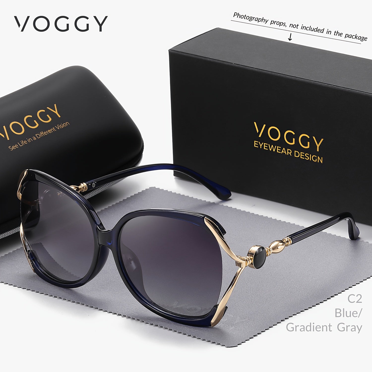 Retro Polarized Oversized Sunglasses for Men and Women Black Frame with Gold Accents UV400