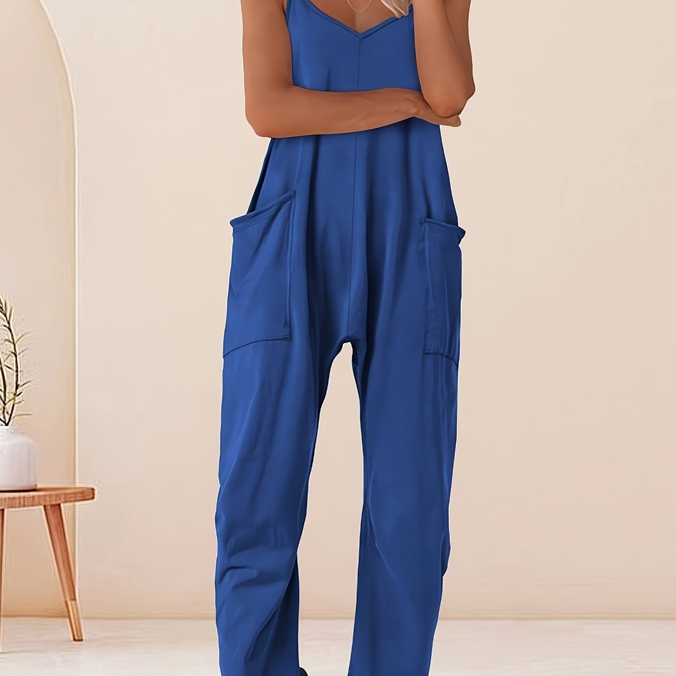 Mono sin mangas de talla grande con cuello en V y estilo casual para mujer