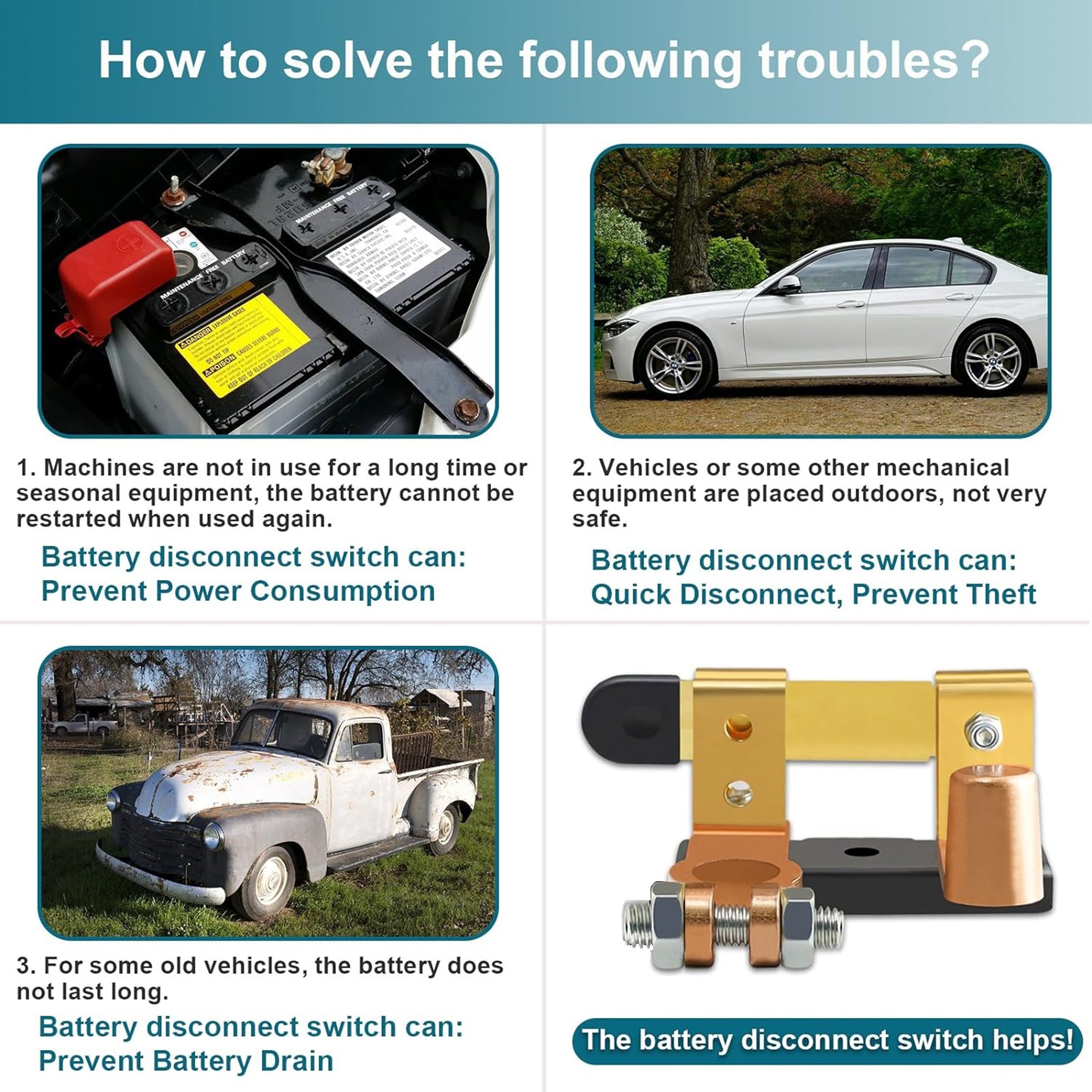Car Battery Disconnect Switch Metal Manual Battery Cut Off for Vehicle Truck Boat