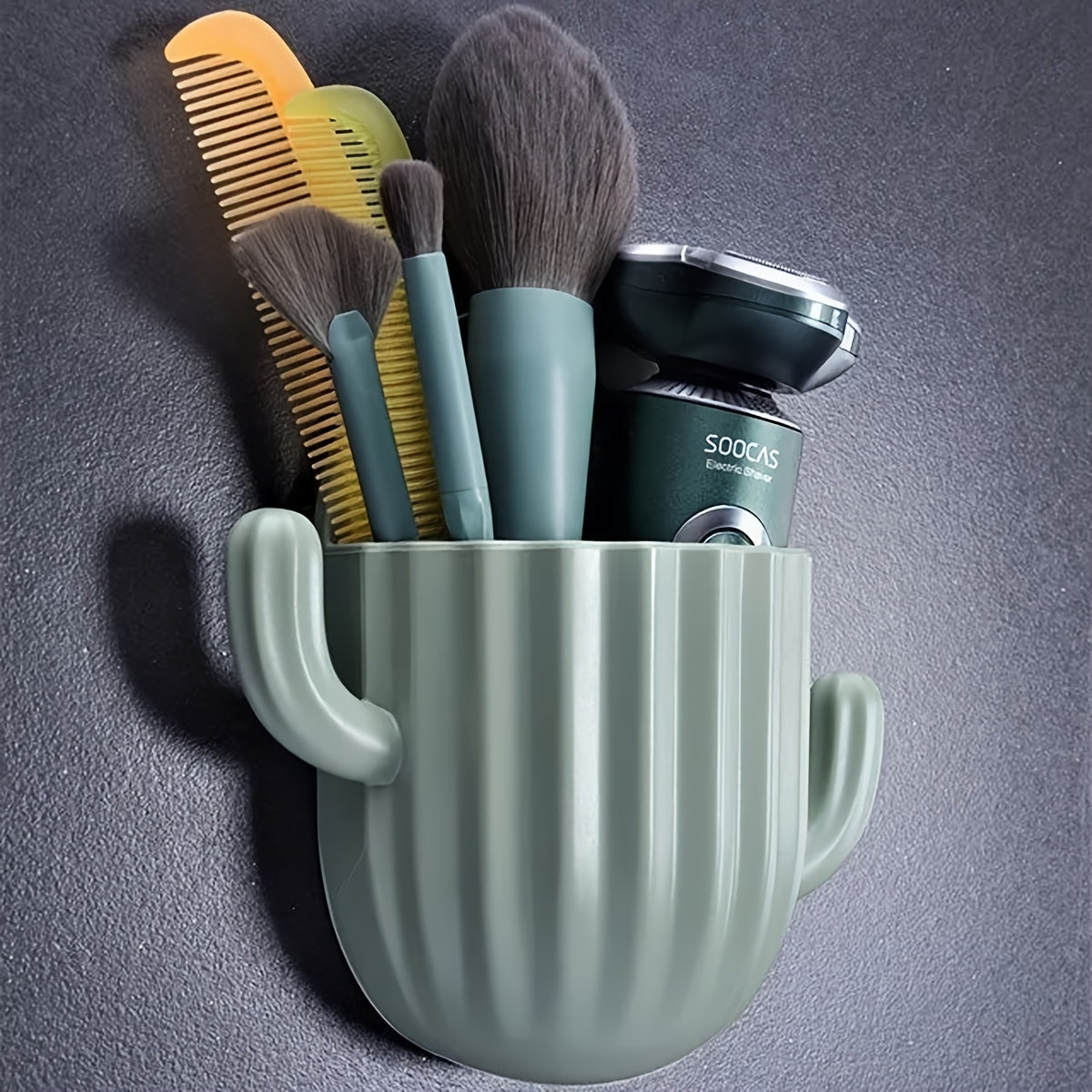 Paquete de 2 estantes de plástico en forma de cactus para baño, sin taladro, para maquillaje y accesorios