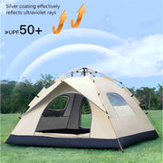 Light Brown Square Camping Tent for 4 People Waterproof Oxford Cloth with Zipper and Glass Fiber Frame