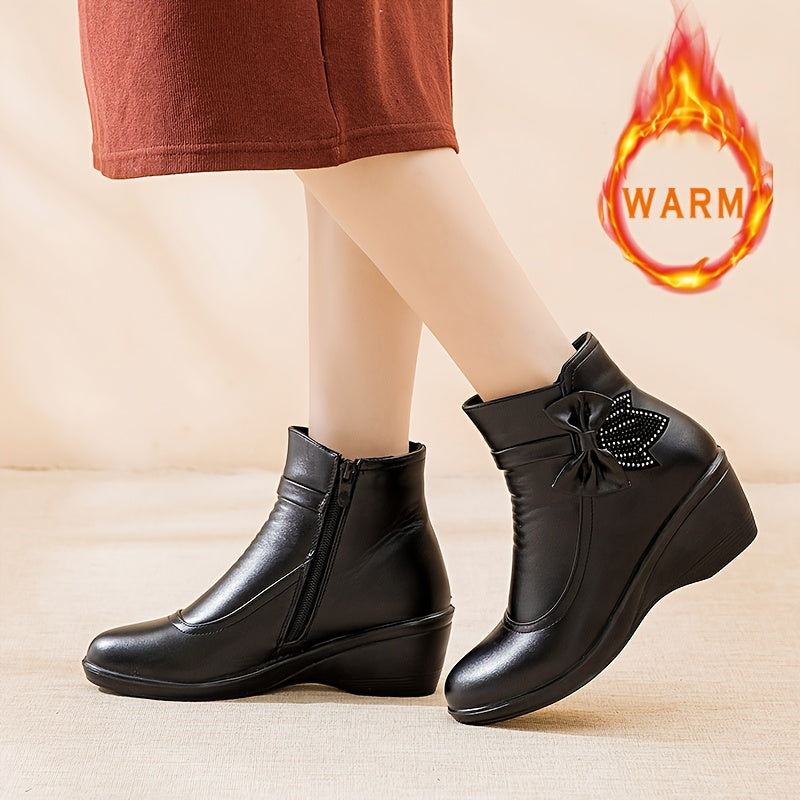 Women's Ankle Microfiber Dress Boots Winter Warm Block Heel Zipper