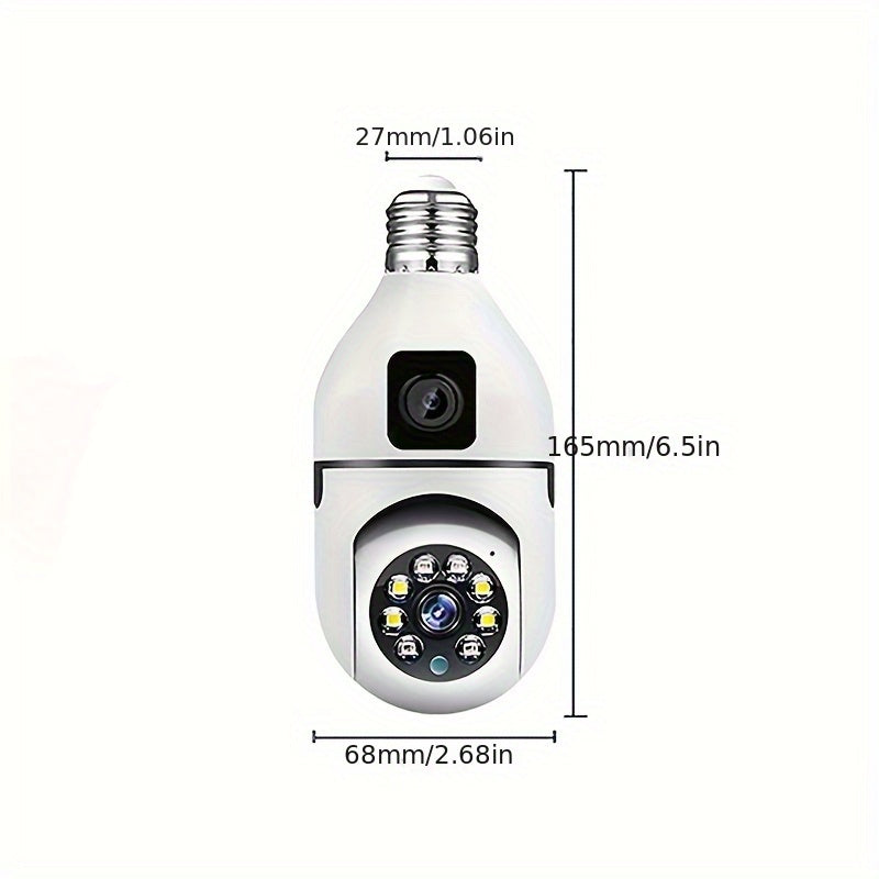 Wireless Dual-Camera Security Bulb with 360° Panoramic View Night Vision Motion Detection Two-Way Audio