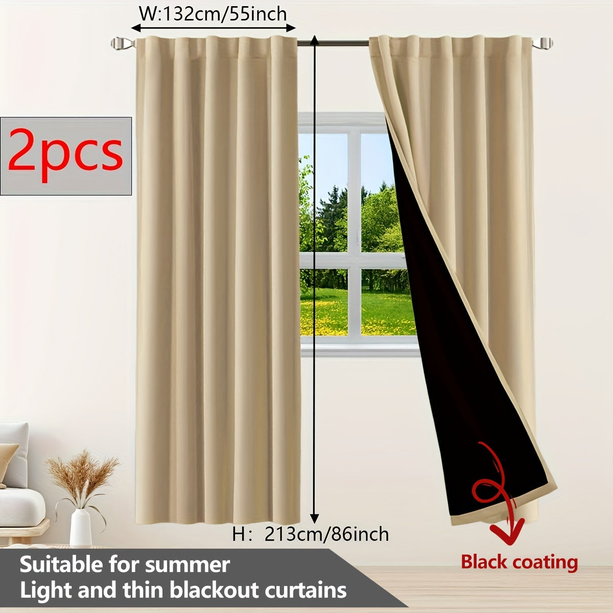 Two Pieces Blackout Curtains Thermal Insulated Twill for Bedroom Living Room