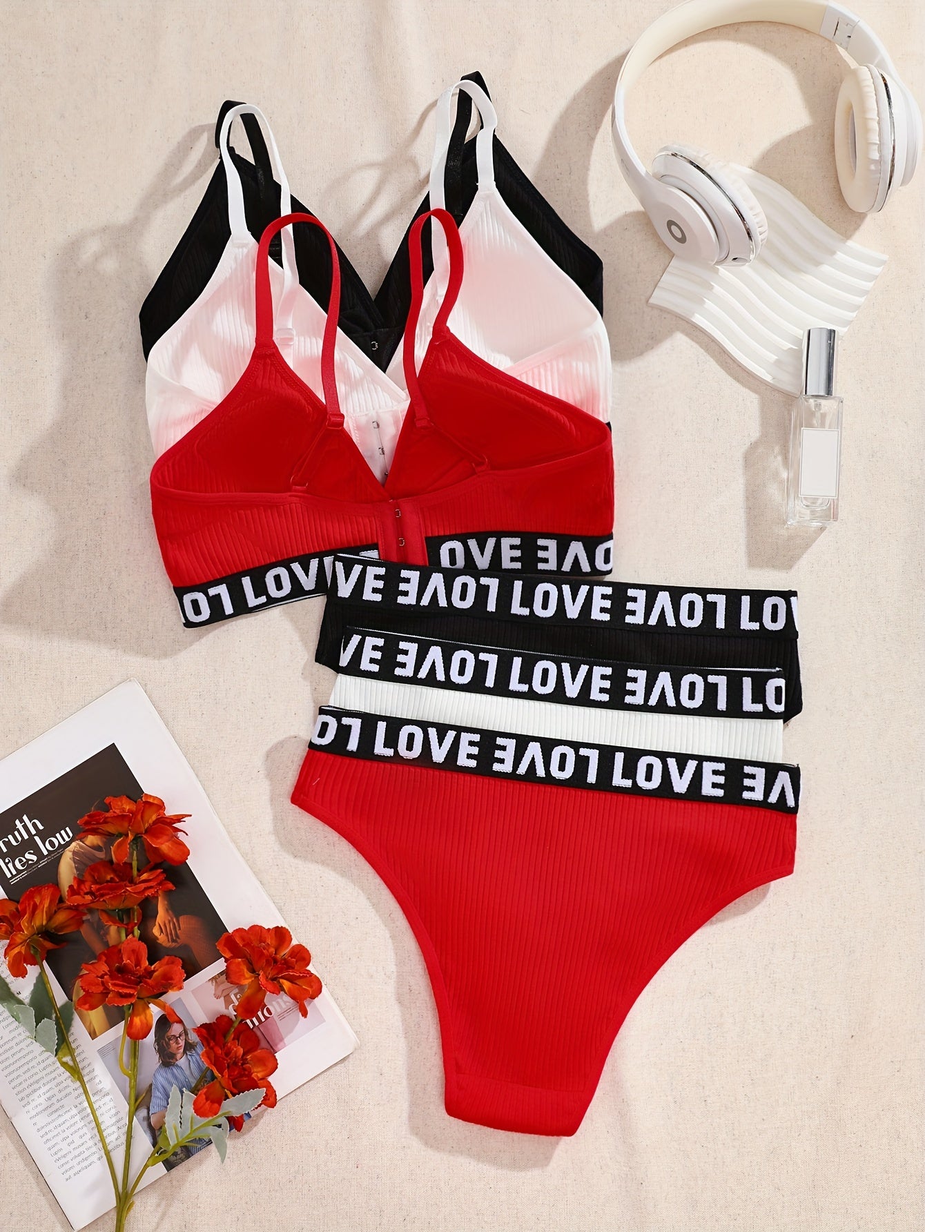 Women’s Ribbed Lingerie Set with Cami Bra and Panties