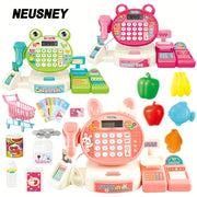 Mini Cash Register Pretend Play Set with Scanner Credit Card and Fruits for Kids 3+