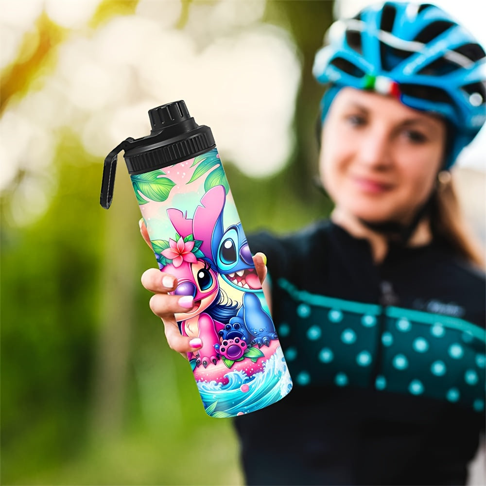20oz Stainless Steel Water Bottle with Stitch and Angel Cartoon Characters Insulated Hot Cold Travel