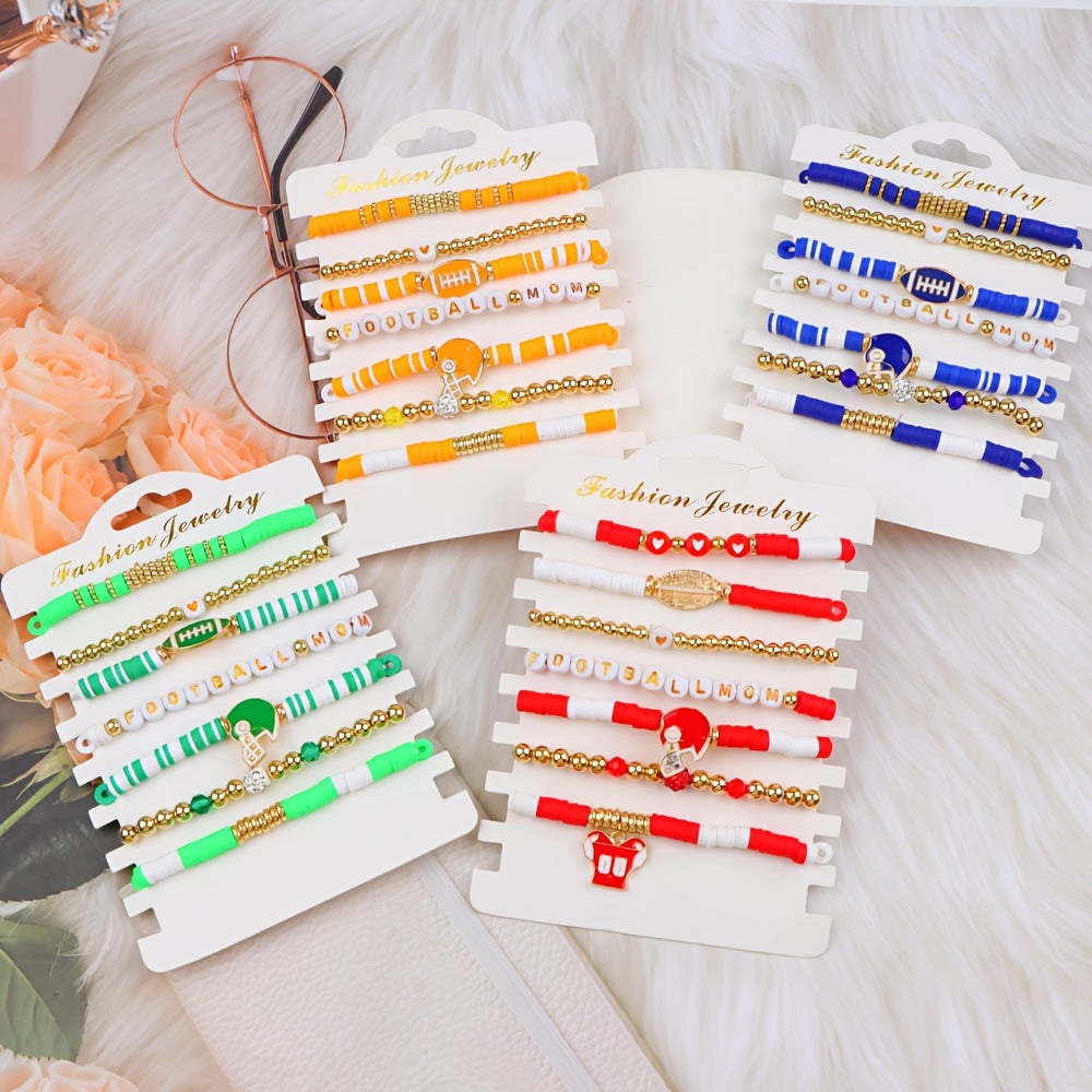 15 ta modali sport rugby mavzusidagi yurak shaklidagi yumshoq keramika ko'p rangli elastik to'plangan neytral bilakuzuklar tasodifiy jo'natilgan partiya - kundalik sovg'a berish uchun mukammal zargarlik aksessuarlari.