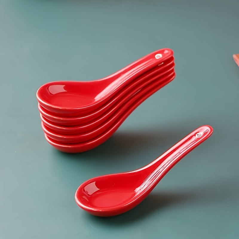 6-Piece White Ceramic Soup Spoon Set Microwave Oven Dishwasher Safe