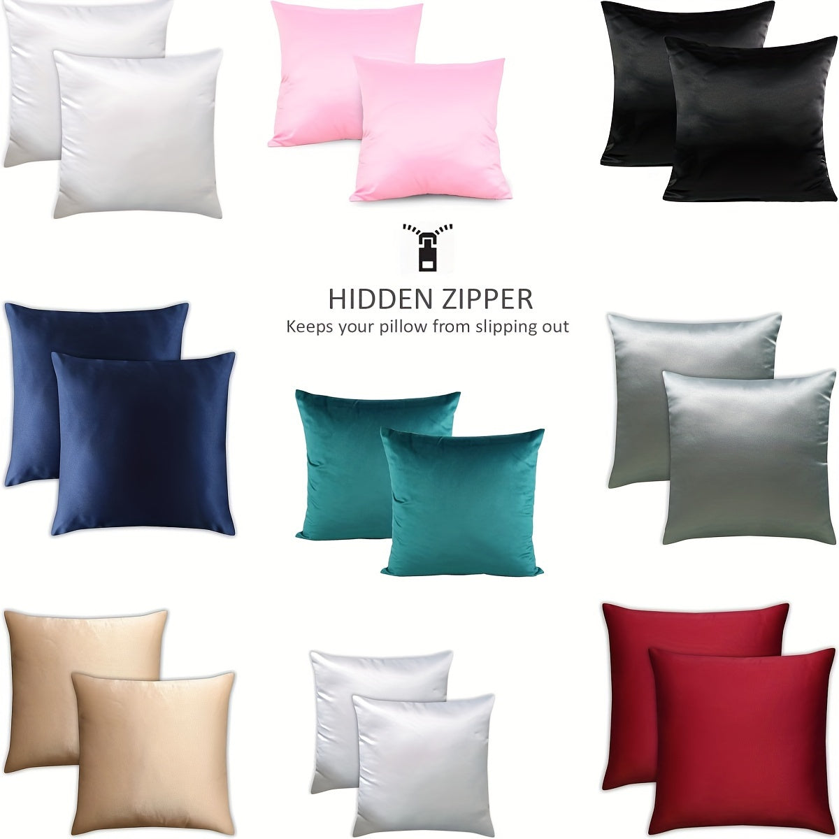 Set of 2 Satin Pillowcases in Multiple Colors Soft Airy Envelope Closure